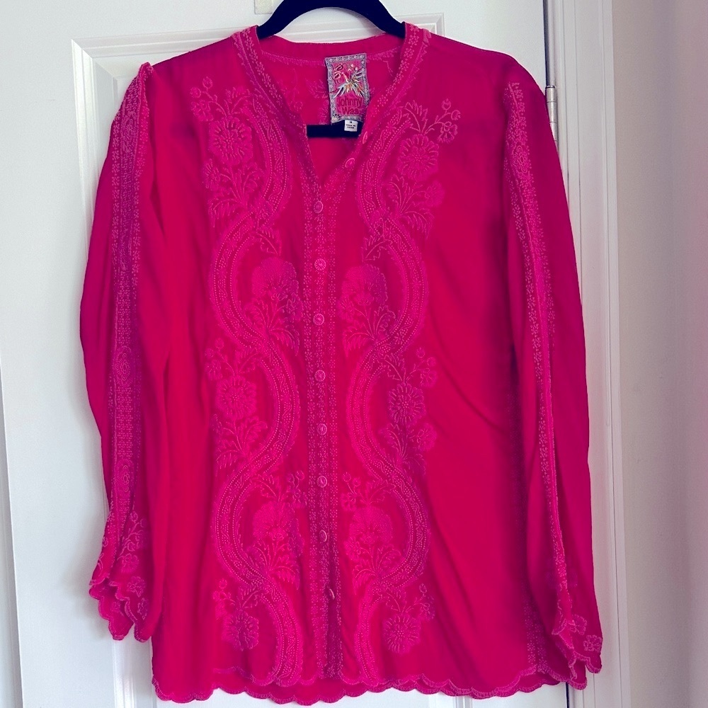Johnny Was Vibrant fuchia Embroidered Blouse
